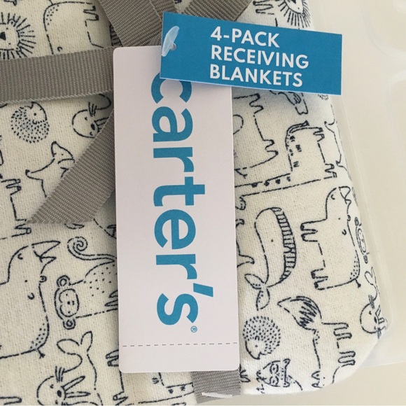 NEW Carter’s 4 Receiving Blankets Newborn Baby Blue White Variety Patterns - Picture 2 of 6